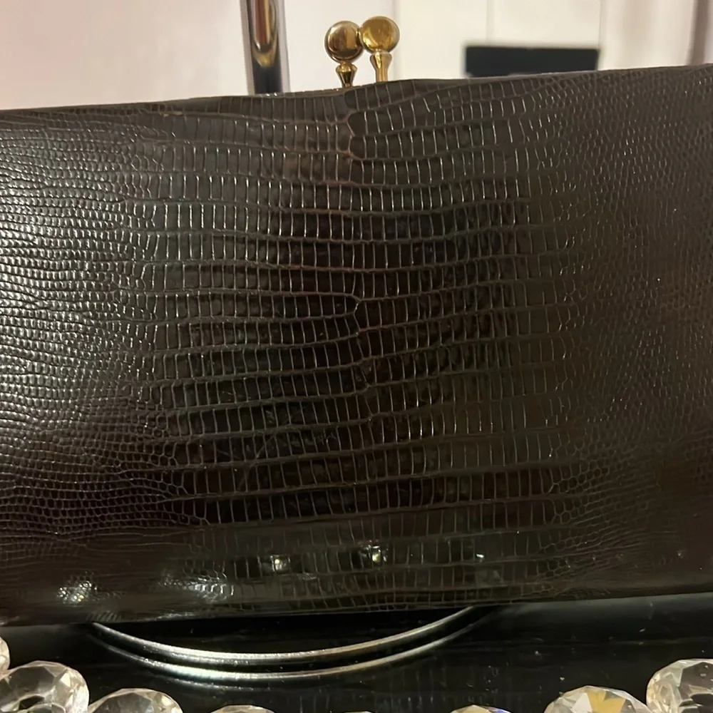 ESCORT vintage black lizard skin  kiss luck clutch purse